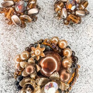 Vintage Western Germany Beaded Brooch & Earrings